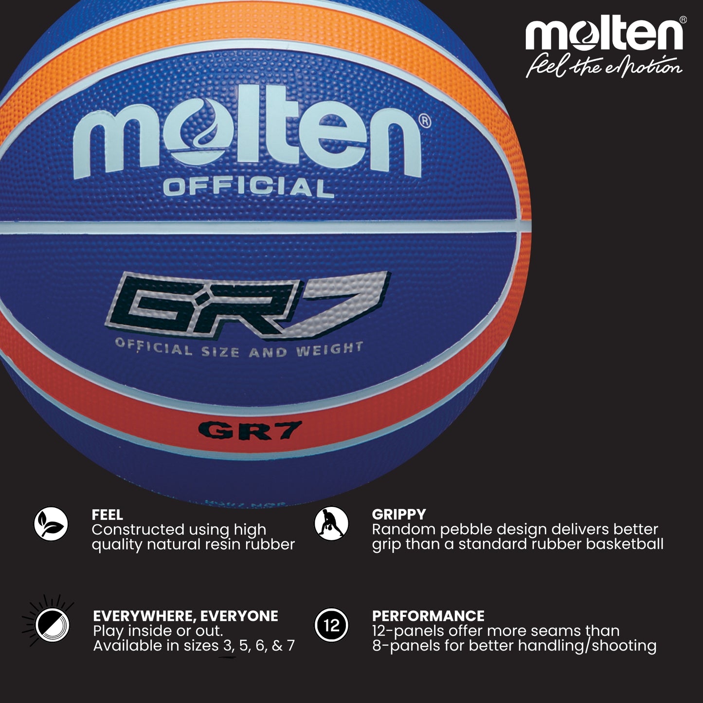 Molten BGR Rubber Basketball - Orange/Blue